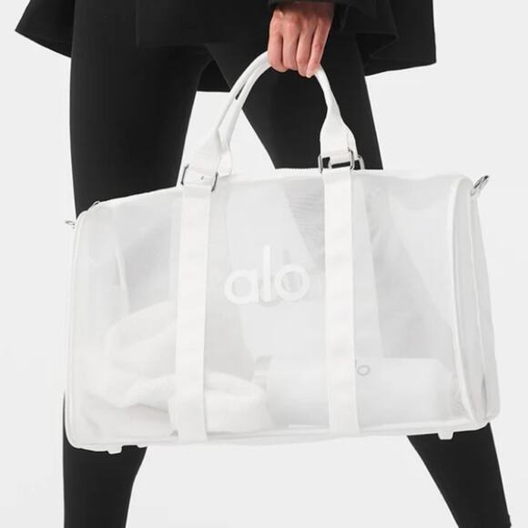 ALO Yoga White Sheer Duffel Bag with Sleek Design $228 - Picture 1 of 9